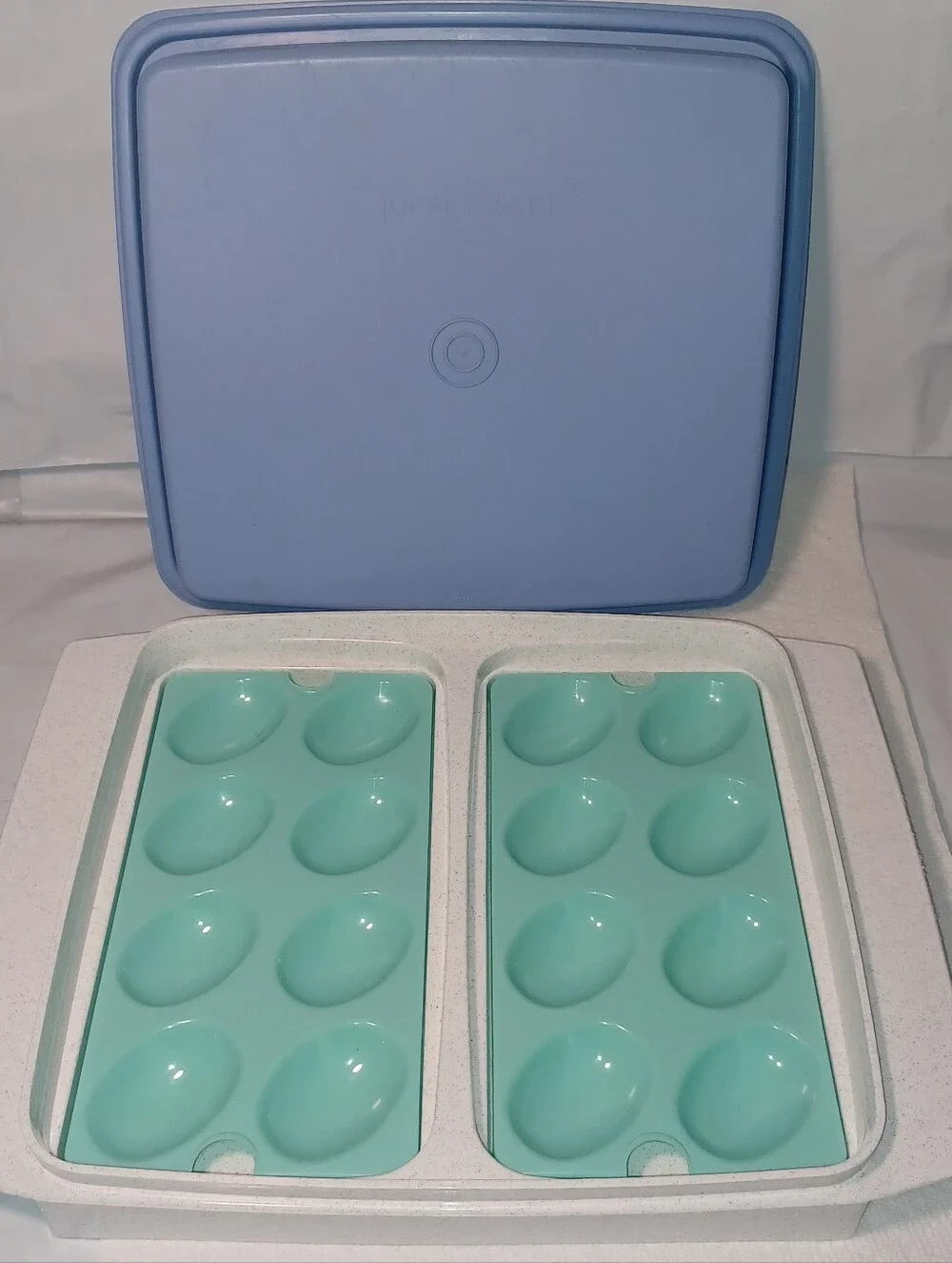 Vintage Tupperware Blue and Mint Green Deviled Egg Keeper Container